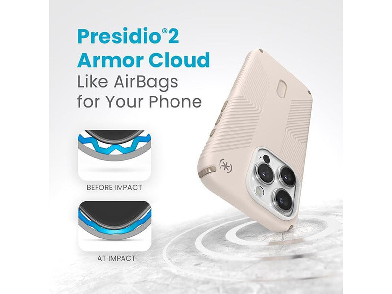 Speck Presidio2 Grip ClickLock & Magsafe - iPhone 15 Pro Case - Bleached Bone / Heirloom Gold / Hazel Brown