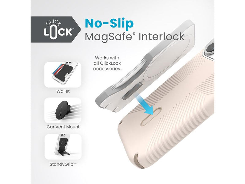 Speck Presidio2 Grip ClickLock & Magsafe - iPhone 15 Pro Case - Bleached Bone / Heirloom Gold / Hazel Brown