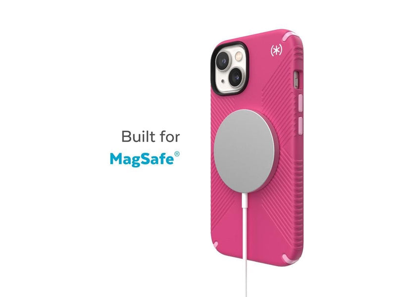 Speck Presidio2 Grip MagSafe - Anti-slip iPhone 14 Plus Case - Digitalpink / Blossompink / White