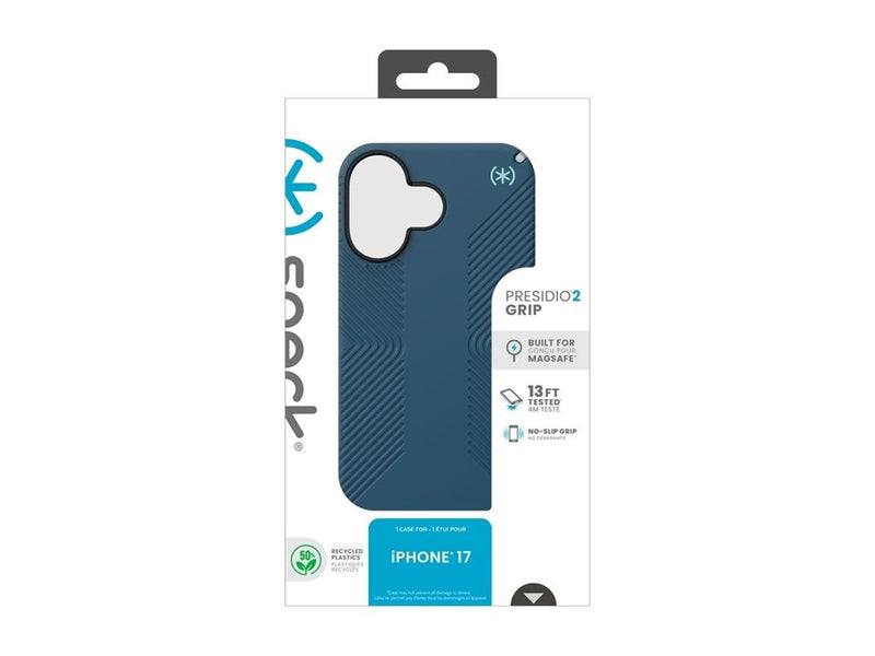 Speck Presidio2 Grip MagSafe - iPhone 17 Case - Deep Sea/Silver Metallic