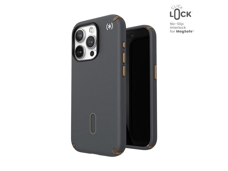 Speck Presidio2 Pro ClickLock & MagSafe - iPhone 15 Pro Case - Charcoal Gray / Cool Bronze