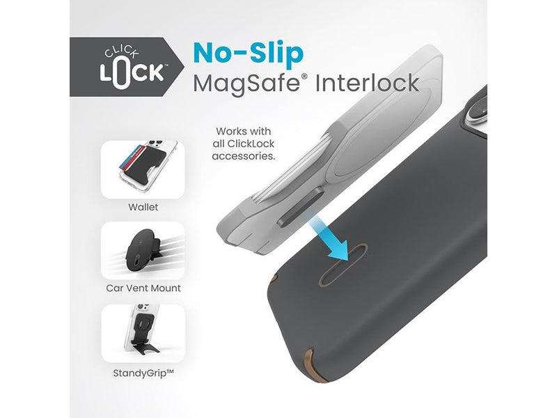 Speck Presidio2 Pro ClickLock & MagSafe - iPhone 15 Pro Case - Charcoal Gray / Cool Bronze