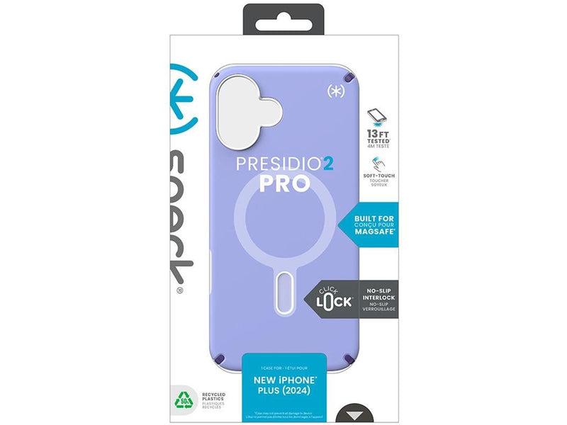Speck Presidio2 Pro ClickLock & MagSafe - iPhone 16 Plus Case - Future Lavender / Cassis Purple / White