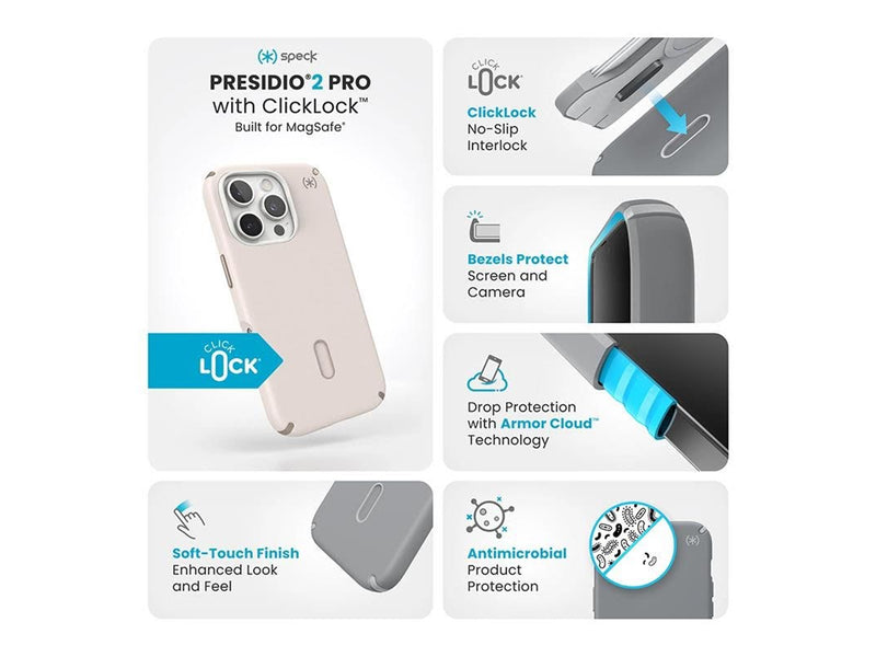 Speck Presidio2 Pro ClickLock & MagSafe - iPhone 16 Pro Case - Bleached Bone / Heirloom Gold / Hazel Brown