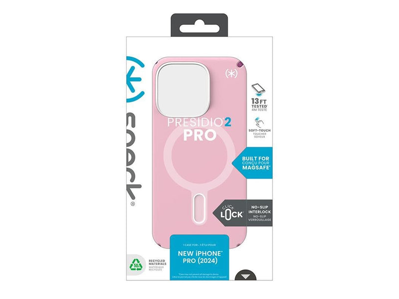 Speck Presidio2 Pro ClickLock & MagSafe - iPhone 16 Pro Case - Wednesday Pink / Boysenberry Purple / White