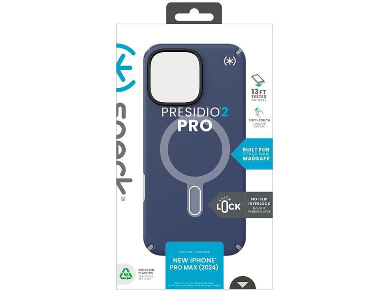 Speck Presidio2 Pro ClickLock & MagSafe - iPhone 16 Pro Max Case - Coastal Blue / Dust Gray / White