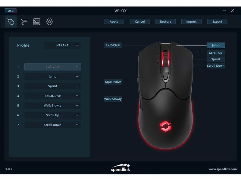 Speed-Link VELOX Rechargeable Wireless RGB - Gaming Maus (Schwarz)