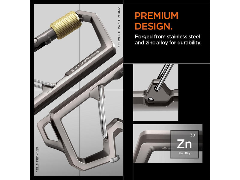 Spigen Carabiner With Key Ring 2nd Gen 1 Pack - gunmetal