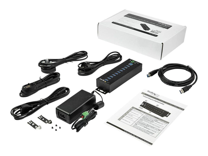 StarTech.com 10-Port Industrial USB 3.0 Hub with External Power Adapter - hub - 10 ports USB-Hubs - USB 3.2 - 10 - Schwarz