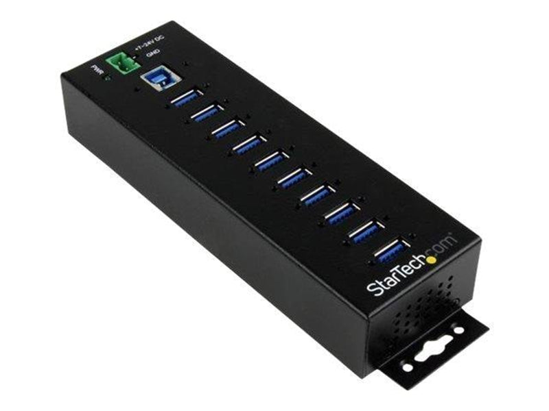 StarTech.com 10-Port Industrial USB 3.0 Hub with External Power Adapter - hub - 10 ports USB-Hubs - USB 3.2 - 10 - Schwarz