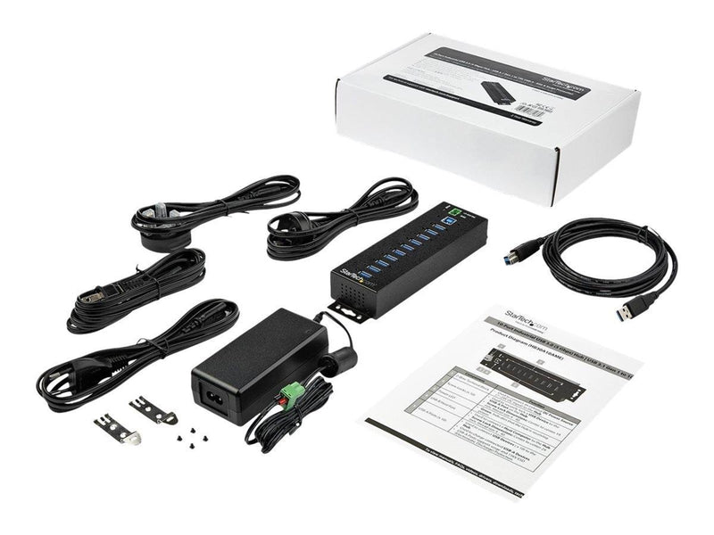 StarTech.com 10-Port Industrial USB 3.0 Hub with External Power Adapter - hub - 10 ports USB-Hubs - USB 3.2 - 10 - Schwarz