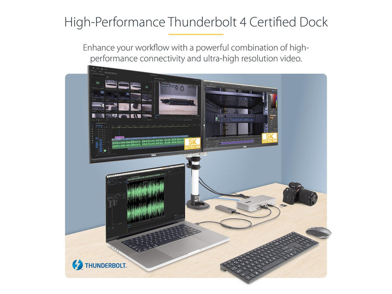 StarTech.com 132UE-TB4USB4DOCK Universal USB4 & Thunderbolt 4 Docking Station Quad Display on Windows Dual Display on MacBook HDMI DP Dock with 100W Laptop Charging