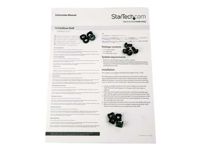 StarTech.com 1U Rack Shelf - 10 in. Deep - rackhylde - 1U