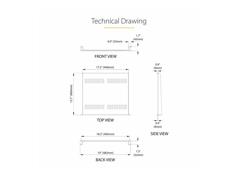 StarTech.com 2-Pack 1U Server Rack Shelf Vented 44lb Capacity 16" Deep (CABSHELF116V2PK) - rack shelf - 1U
