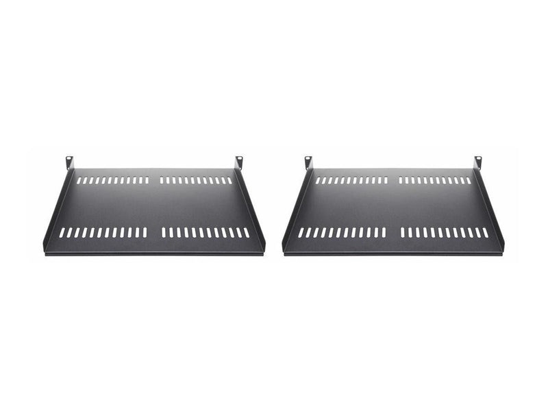 StarTech.com 2-Pack 1U Server Rack Shelf Vented 44lb Capacity 16" Deep (CABSHELF116V2PK) - rack shelf - 1U