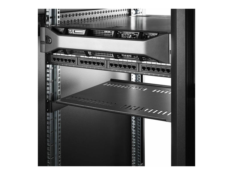 StarTech.com 2-Pack 1U Server Rack Shelf Vented 44lb Capacity 16" Deep (CABSHELF116V2PK) - rack shelf - 1U