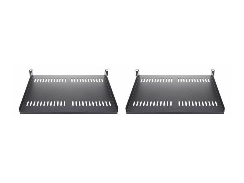 StarTech.com 2-Pack 1U Server Rack Shelf Vented 44lb Capacity 16" Deep (CABSHELF116V2PK) - rack shelf - 1U