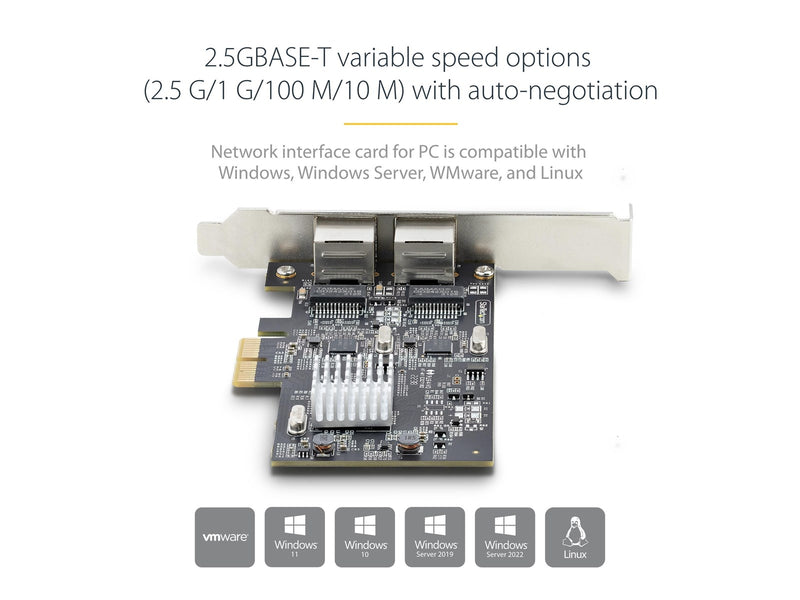 StarTech.com 2-Port 2.5Gbps NBASE-T PCIe Network Card Intel I225-V Dual-Port Computer Network Card Multi-Gigabit NIC PCI Express Server LAN Card Desktop Ethernet Interface