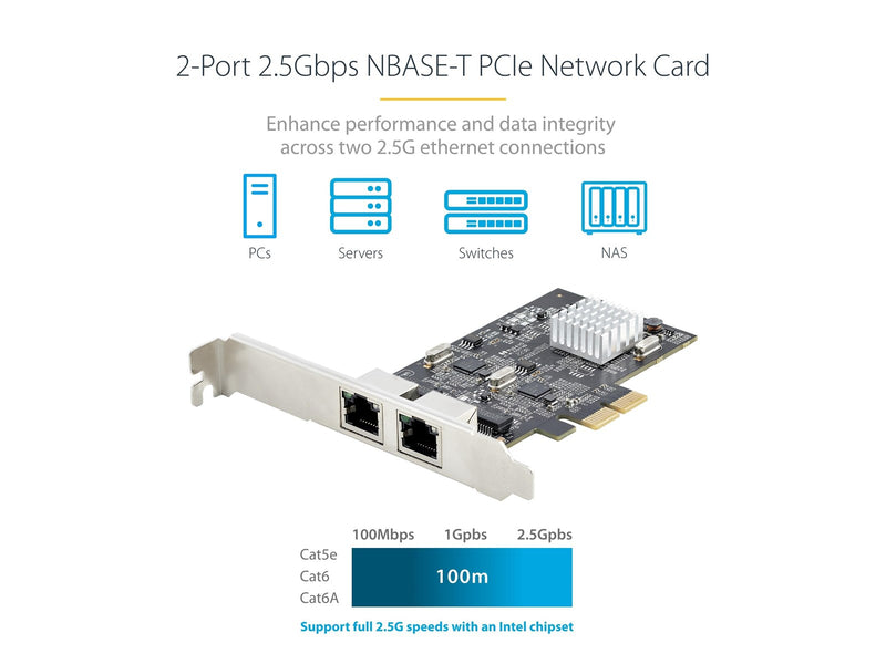 StarTech.com 2-Port 2.5Gbps NBASE-T PCIe Network Card Intel I225-V Dual-Port Computer Network Card Multi-Gigabit NIC PCI Express Server LAN Card Desktop Ethernet Interface