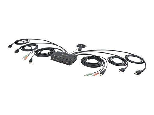 StarTech.com 2-Port Dual-Monitor HDMI Cable KVM Switch 4K 60Hz Compact KVM with 5ft/1.5m USB-A/HDMI/Audio Integrated Cables Bus Powered