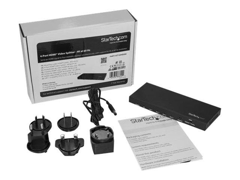 StarTech.com 4 Port HDMI Splitter - 4K 60Hz - 1x4 Way HDMI 2.0 Splitter - video/audio splitter - 4 ports