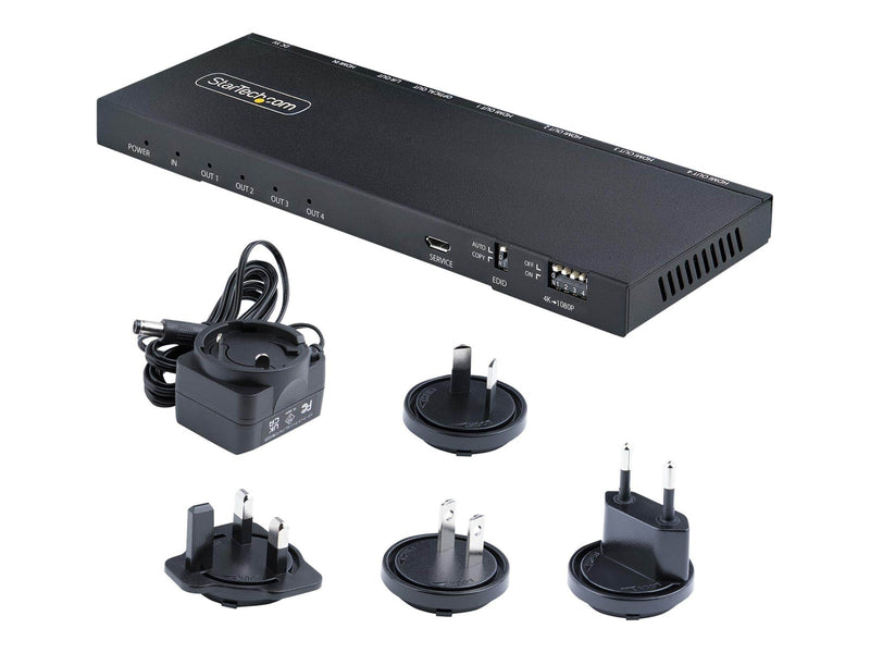 StarTech.com 4-Port HDMI Splitter 4K 60Hz HDMI 2.0 Video 1 In 4 Out HDMI Splitter 4K HDMI Splitter w/Built-in Scaler 3.5mm/Optical Audio Port Durable Metal Housing HDR/HDCP