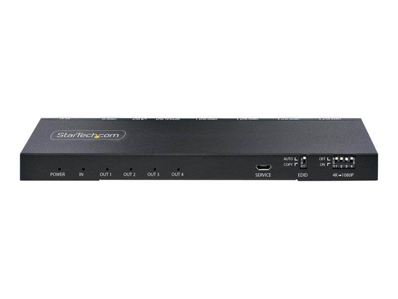 StarTech.com 4-Port HDMI Splitter 4K 60Hz HDMI 2.0 Video 1 In 4 Out HDMI Splitter 4K HDMI Splitter w/Built-in Scaler 3.5mm/Optical Audio Port Durable Metal Housing HDR/HDCP