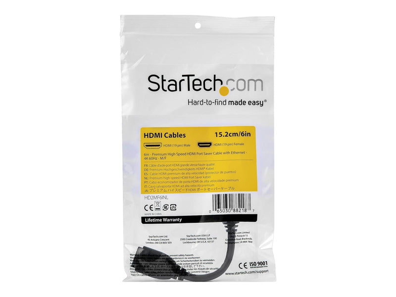StarTech.com 6in High Speed HDMI Port Saver Cable with 4K 60Hz - Short HDMI 2.0 Male to Female Adapter Cable - Port Extender (HD2MF6INL) - HDMI extension cable - 15.2 cm
