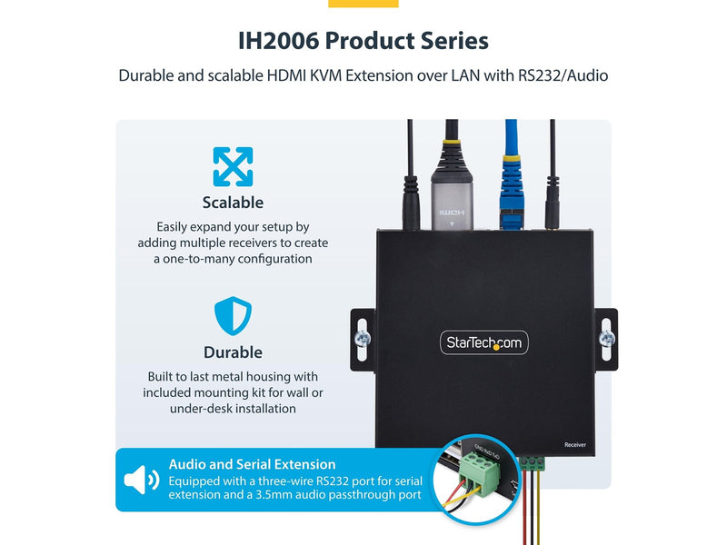 StarTech.com HDMI KVM Extender Over IP Network 4K 60Hz Driverless HDMI and USB Over Ethernet/CAT6 AVoIP Transmitter and Receiver Kit Includes Mounting Kits