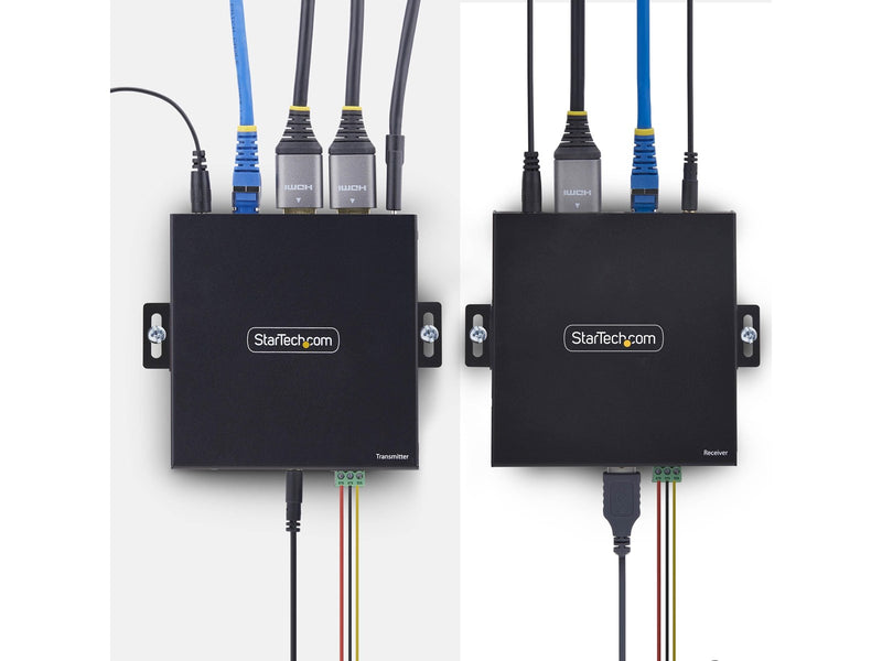 StarTech.com HDMI KVM Extender Over IP Network 4K 60Hz Driverless HDMI and USB Over Ethernet/CAT6 AVoIP Transmitter and Receiver Kit Includes Mounting Kits