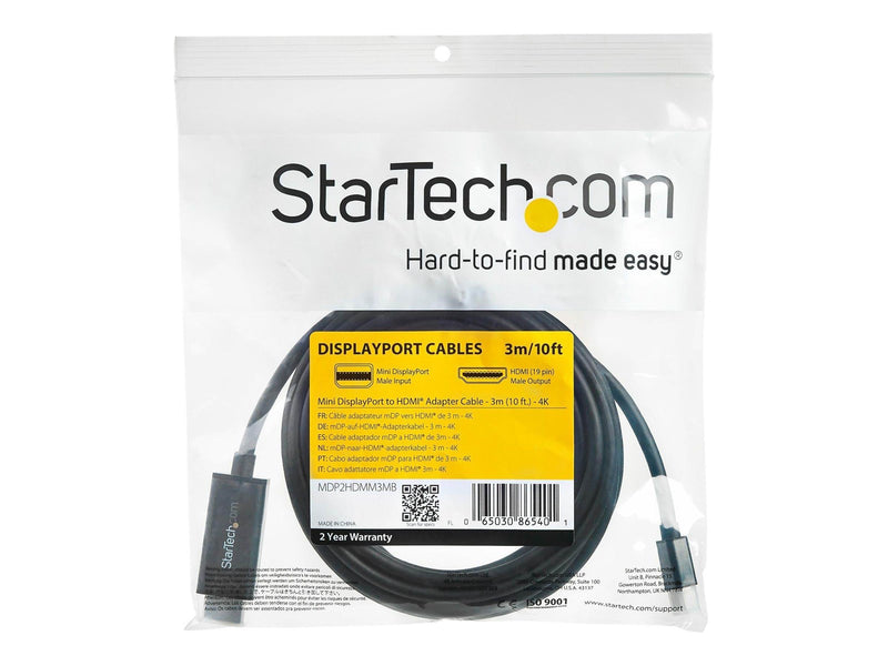 StarTech.com Mini DisplayPort to HDMI Adapter Cable - 3 m (10 ft) - 4K 30Hz - video cable - DisplayPort / HDMI - 3 m