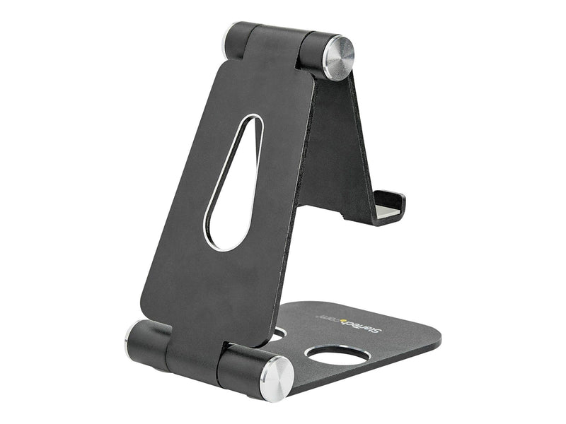 StarTech.com Phone and Tablet Stand - Foldable - Multi Angle - Aluminum - Black - Adjustable Smartphone / Tablet Stand - desktop stand