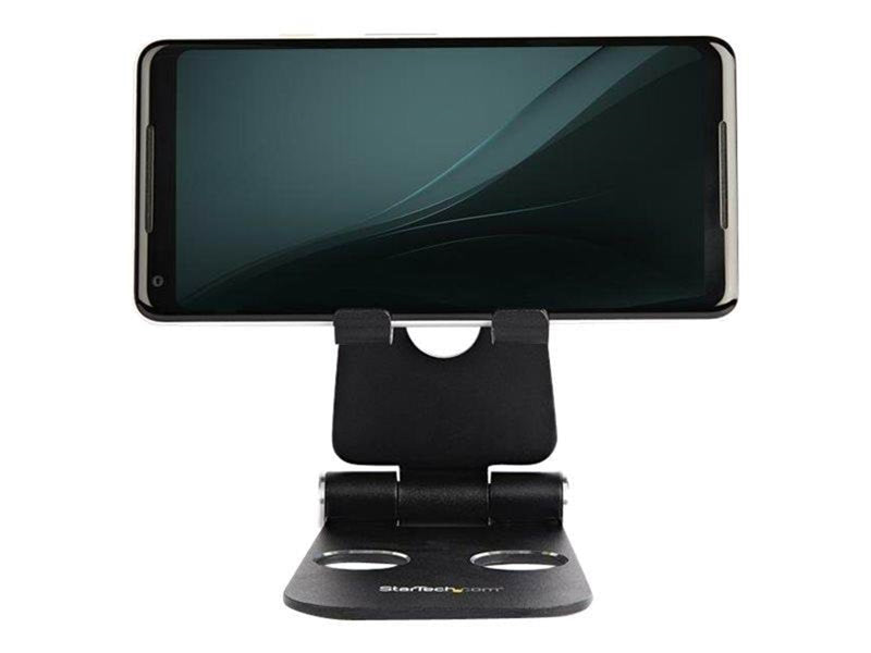 StarTech.com Phone and Tablet Stand - Foldable - Multi Angle - Aluminum - Black - Adjustable Smartphone / Tablet Stand - desktop stand