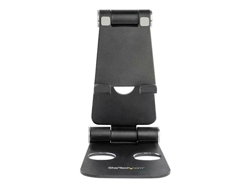 StarTech.com Phone and Tablet Stand - Foldable - Multi Angle - Aluminum - Black - Adjustable Smartphone / Tablet Stand - desktop stand