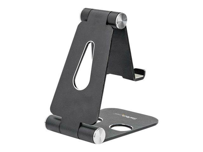StarTech.com Phone and Tablet Stand - Foldable - Multi Angle - Aluminum - Black - Adjustable Smartphone / Tablet Stand - desktop stand