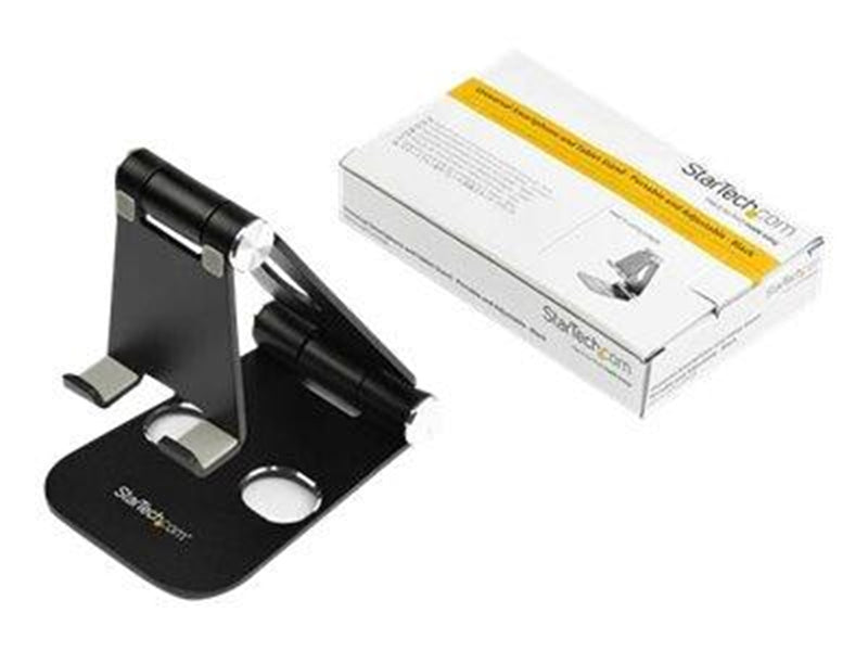 StarTech.com Phone and Tablet Stand - Foldable - Multi Angle - Aluminum - Black - Adjustable Smartphone / Tablet Stand - desktop stand