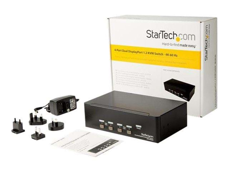 StarTech.com Port Dual DisplayPort KVM Switch - DP KVM Switch - 4K (60Hz) - KVM / audio / USB switch - 4 porte - monterbar på stativ