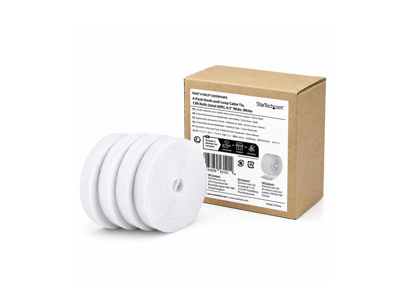StarTech.com Startech cable tie roll - hook and loop 0.5" wide cut-to-size reusable. fastener tape. adjustable