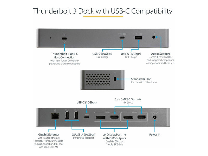 StarTech.com Thunderbolt 3 Dock - USB-C 3.2 Gen 2 - 5-Port USB - 96W PD