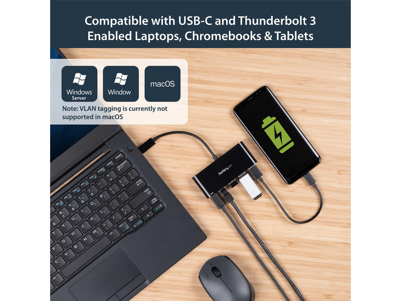 StarTech.com US1GC303APD USB-C to Ethernet Adapter with 3-Port USB 3.0 Hub and Power Delivery