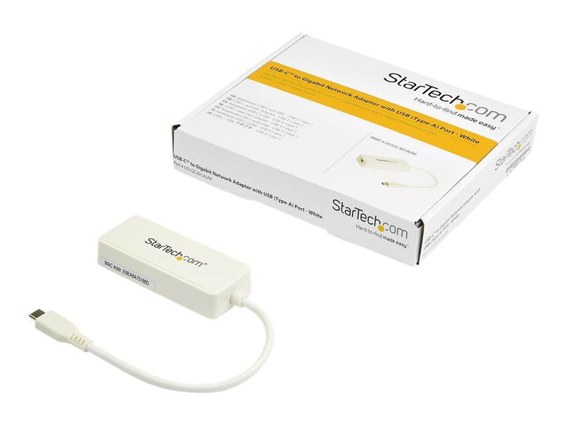StarTech.com USB 3.1 USB-C Ethernet Adapter with Extra USB Port - White - network adapter