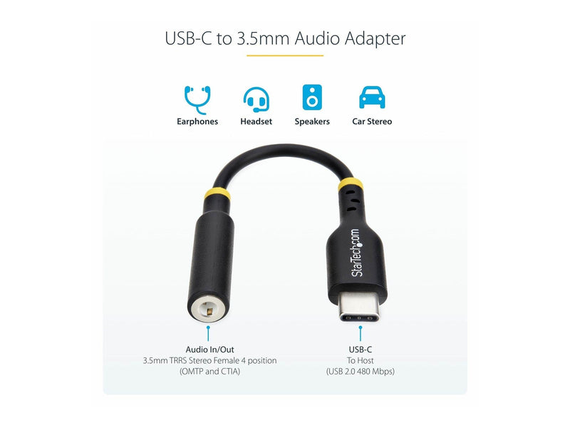 StarTech.com USB-C Audio Adapter to 3.5mm TRRS Jack Headphone Aux Dongle - USB-C to headphone jack adapter - 12.7 cm