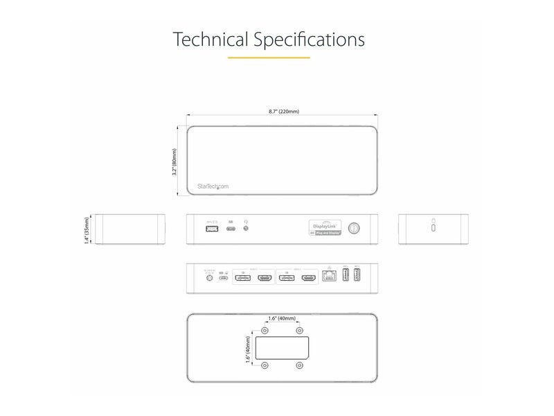 StarTech.com USB-C & USB-A Dock - 100W PD - Dual 4K 60Hz