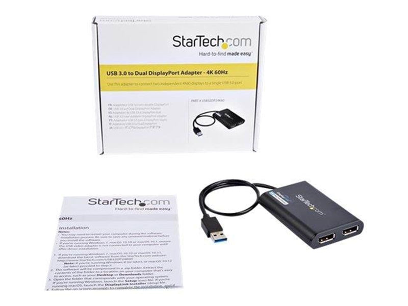 StarTech.com USB to Dual DisplayPort Adapter - 4K 60Hz - USB 3.0 (5Gbps) - external video adapter - DisplayLink DL-6950 - black