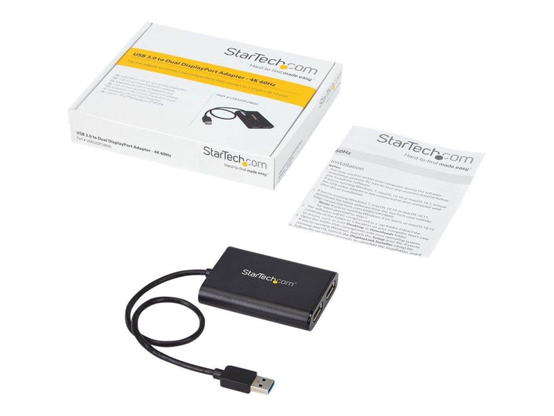 StarTech.com USB to Dual DisplayPort Adapter - 4K 60Hz - USB 3.0 (5Gbps) - external video adapter - DisplayLink DL-6950 - black