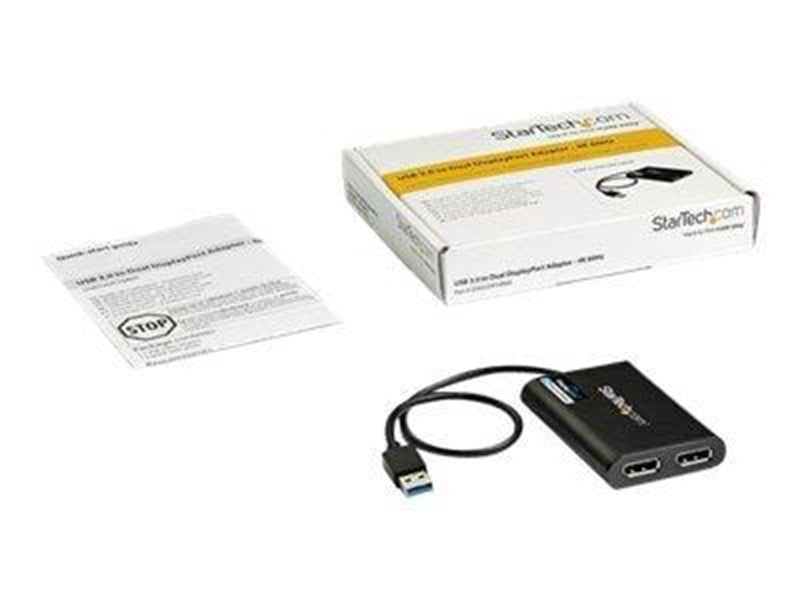 StarTech.com USB to Dual DisplayPort Adapter - 4K 60Hz - USB 3.0 (5Gbps) - external video adapter - DisplayLink DL-6950 - black