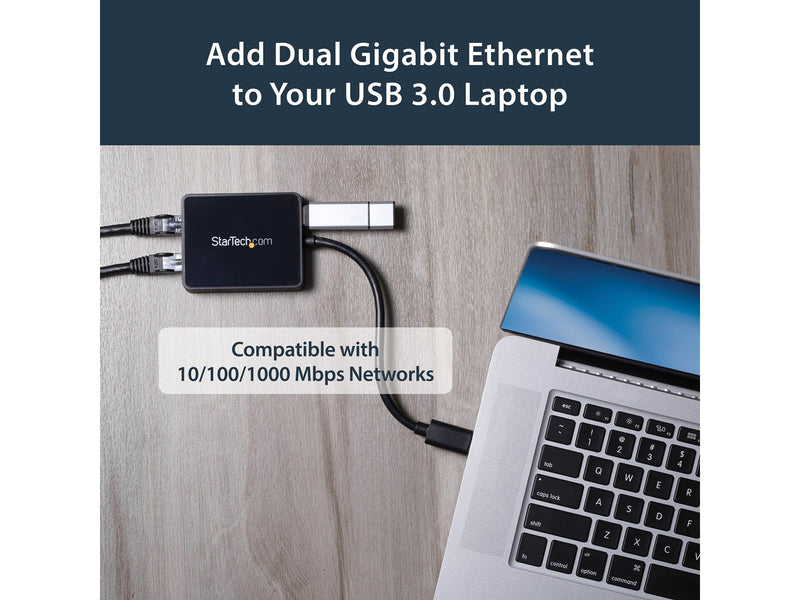 StarTech.com USB32000SPT USB 3.0 to Dual Port Gigabit Ethernet Adapter w/ USB Port 10/100/1000 Mbps USB Gigabit LAN Network NIC Adapter