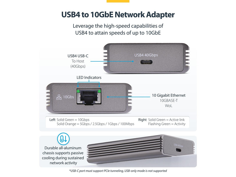 StarTech.com USB4-10GBE-ETHERNET USB4 to Ethernet Adapter 10GbE Multi-Gigabit Thunderbolt Compatible