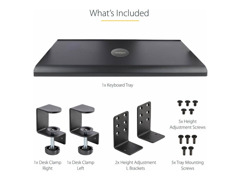 StarTech.com Under-Desk Keyboard Tray Clamp-on Keyboard Holder Supports up to 12kg (26.5lb) Sliding Keyboard and Mouse Drawer with C-Clamps