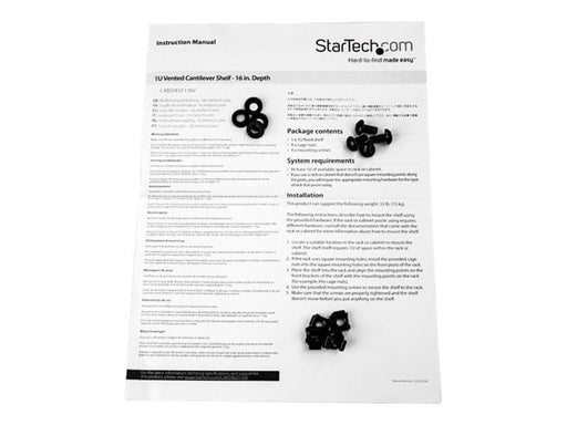 StarTech.com Vented 1U Rack Shelf - 16 in. Deep - rackhylde - 1U